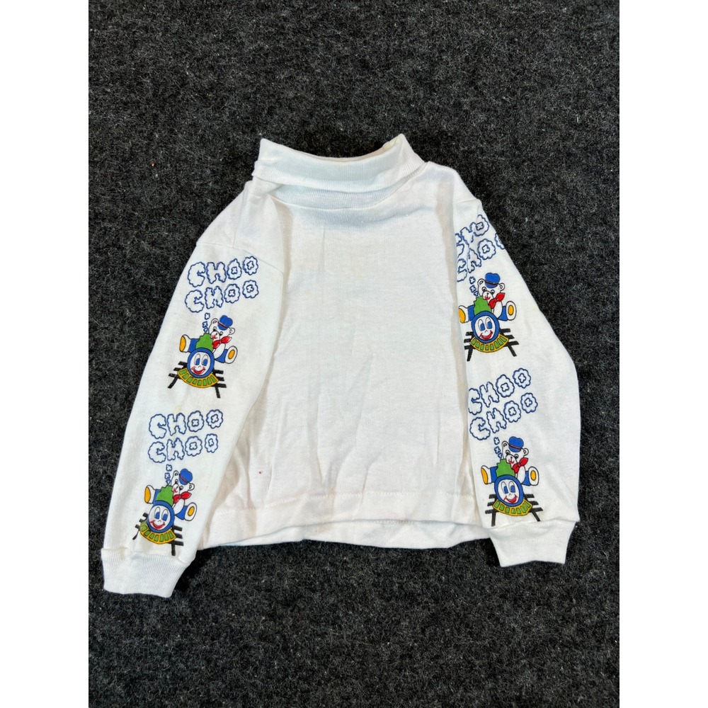 Vintage 90s Choo Choo Train Graphic Turtleneck Top Size 12m Broadway Kids White